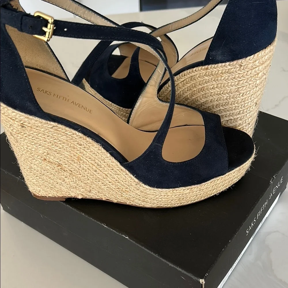 Saks Fifth Avenue Women's Navy Suede Espadrille Wedge Sandals